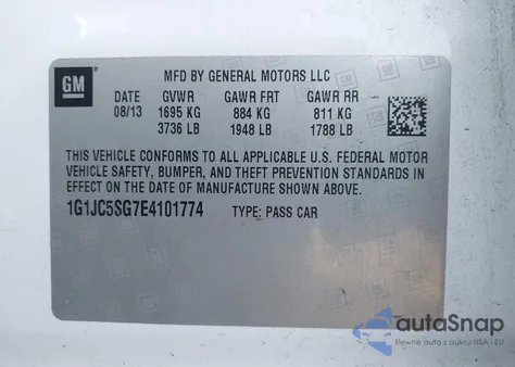 2014 Chevrolet Sonic Lt Auto from USA, damaged, VIN 1G1JC5SG7E4101774
